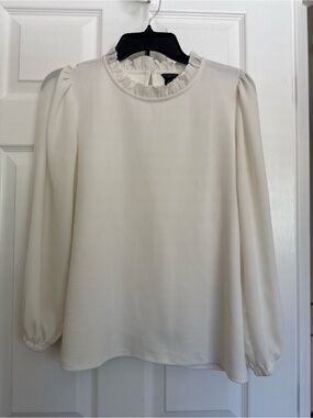 Ann Taylor Cream Ruffle Collar Blouse